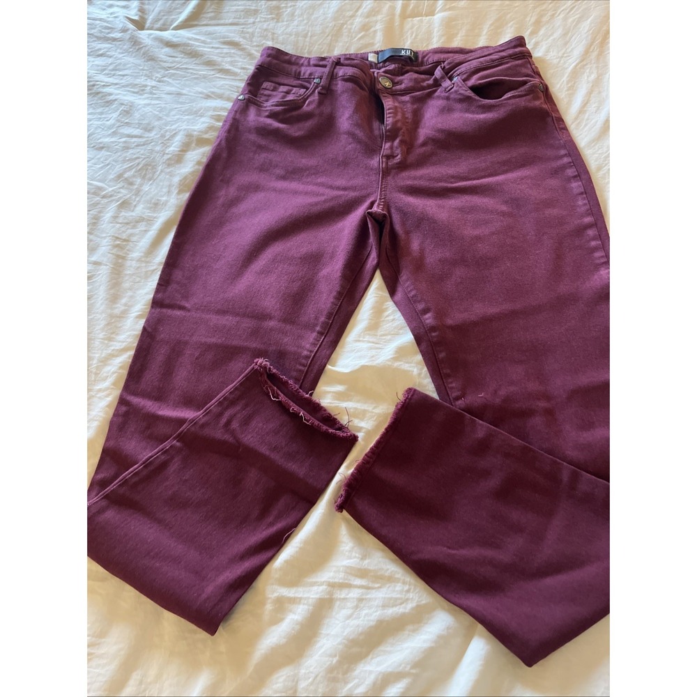KUT  Skinny Stretch Denim Jeans Burgundy Button Zip Solid Women's 5-Pocket